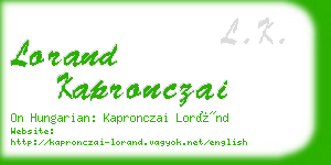 lorand kapronczai business card